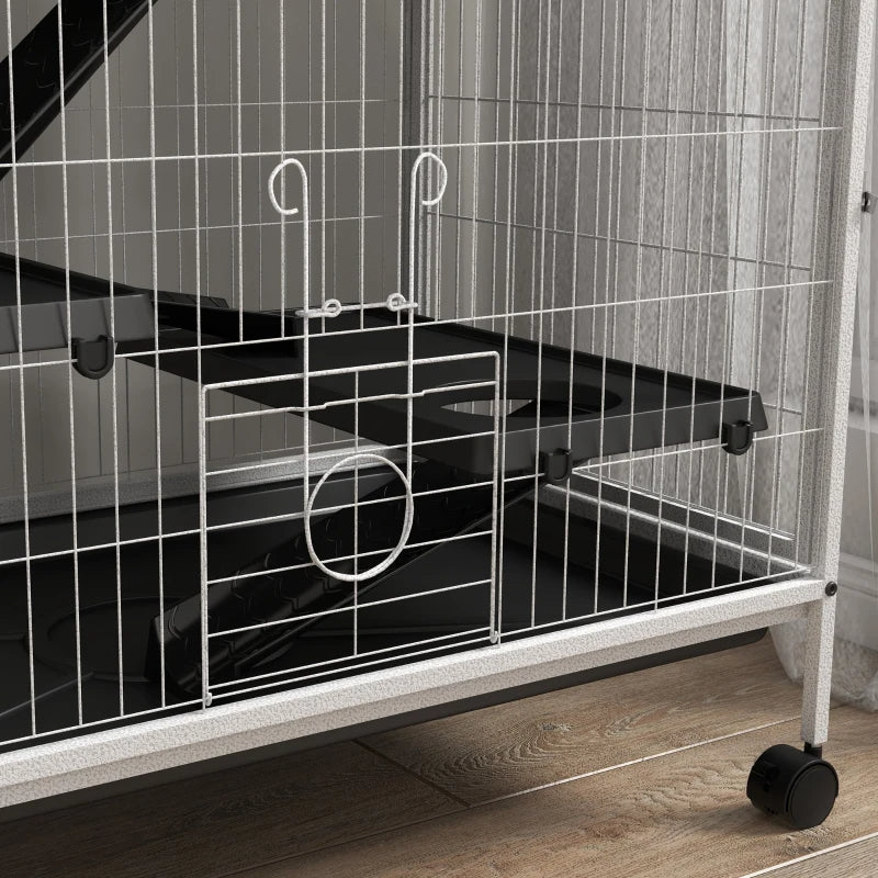 Rolling Small Animal Cage With Hammock, Ferret Cage, Chinchilla Cage, Pet Habitat, WIth 4 Doors, Removable Tray